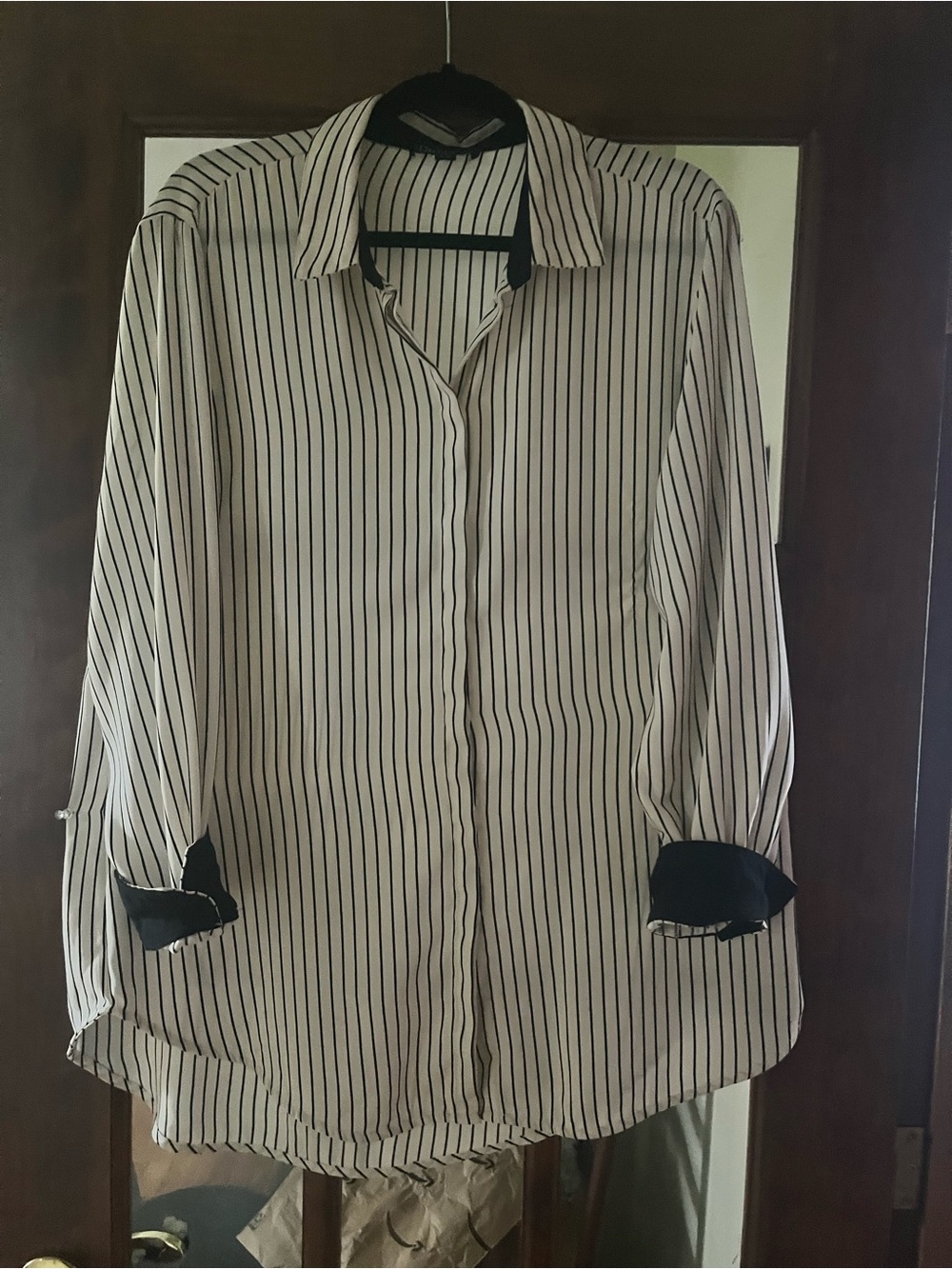 LadiesBlack & White Vertical Stripe Shirt